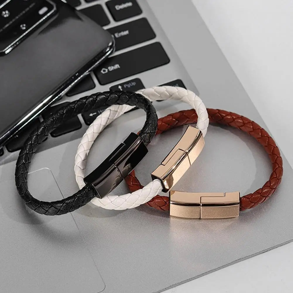 Leather Bracelet Charger USB Charging Cable Braided Cords USB Portable Data Transfer Cable for Iphone Samsung Huawei Xiaomi