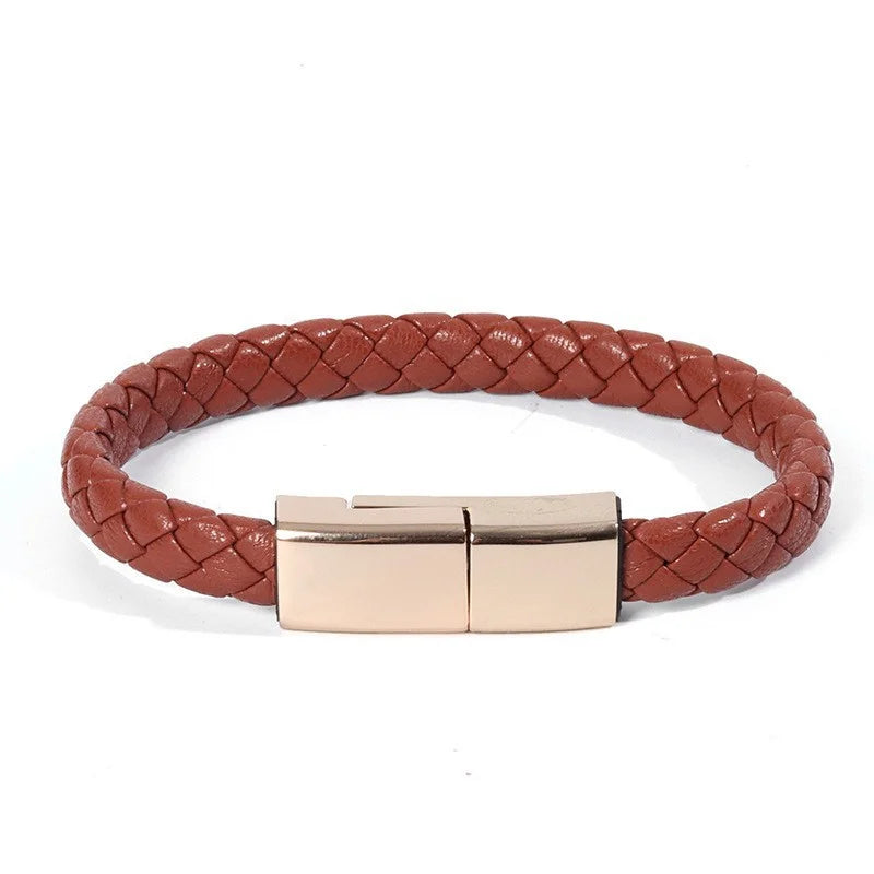Leather Bracelet Charger USB Charging Cable Braided Cords USB Portable Data Transfer Cable for Iphone Samsung Huawei Xiaomi