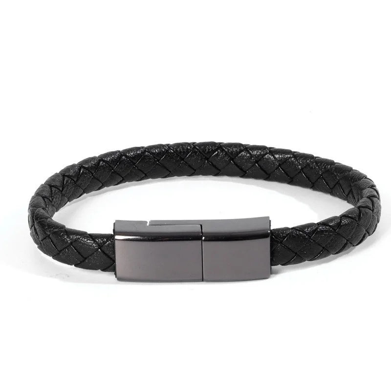 Leather Bracelet Charger USB Charging Cable Braided Cords USB Portable Data Transfer Cable for Iphone Samsung Huawei Xiaomi